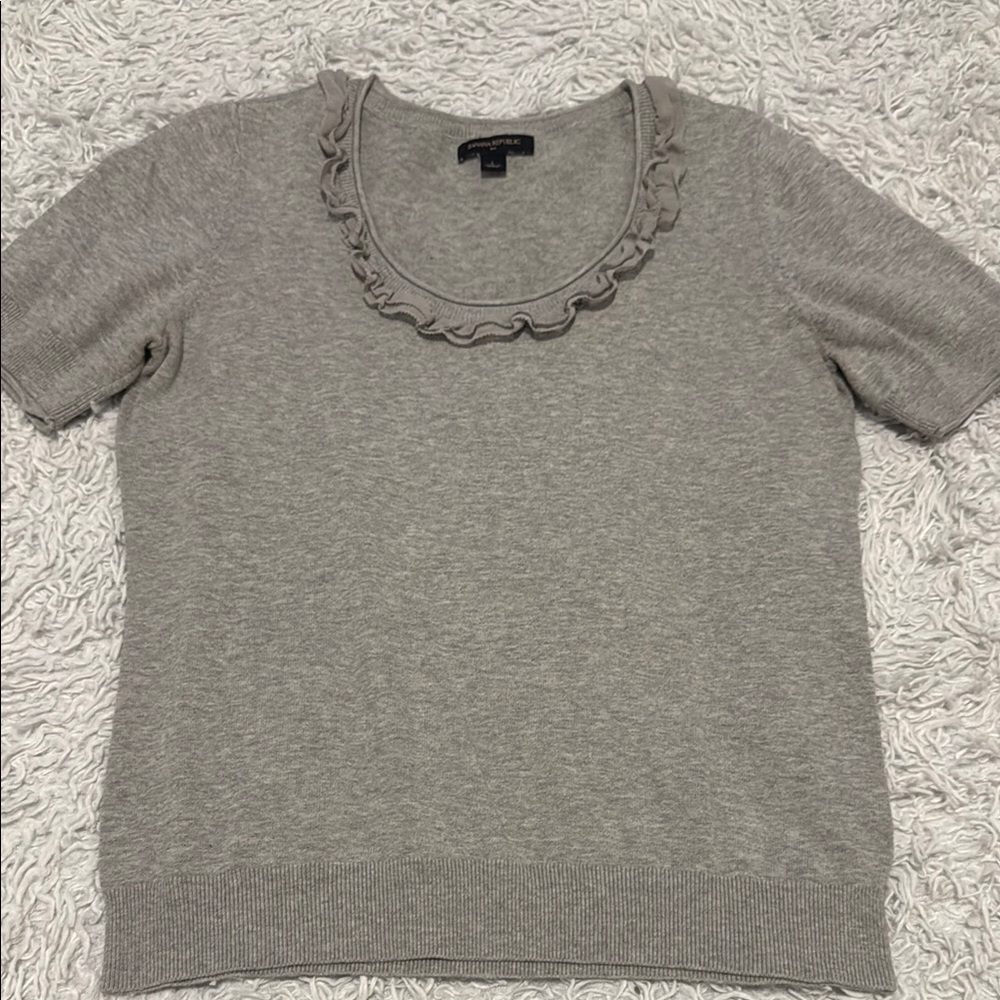 Vintage Ruffled Neck Short Sleeve Sweater